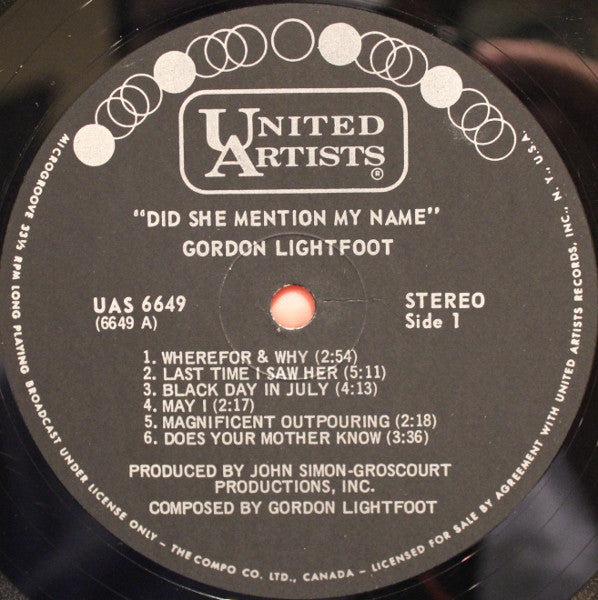 Gordon Lightfoot : Did She Mention My Name (LP, Album)