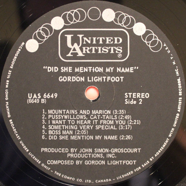 Gordon Lightfoot : Did She Mention My Name (LP, Album)