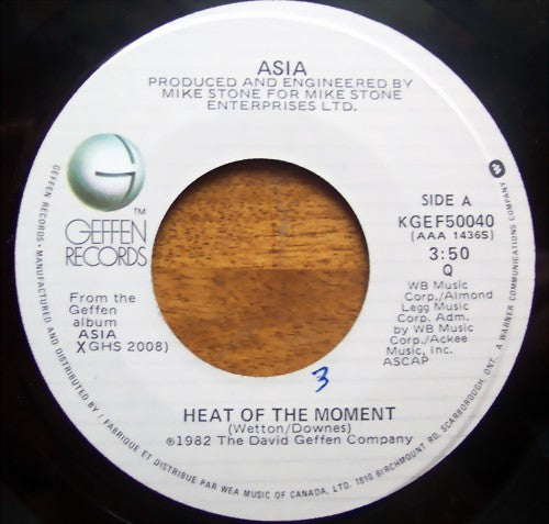 Asia (2) : Heat Of The Moment (7", Single, wit)