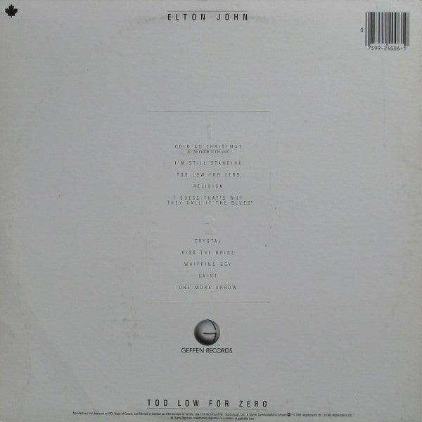 Elton John : Too Low For Zero (LP, Album)