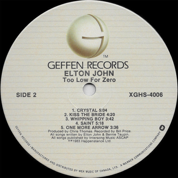 Elton John : Too Low For Zero (LP, Album)