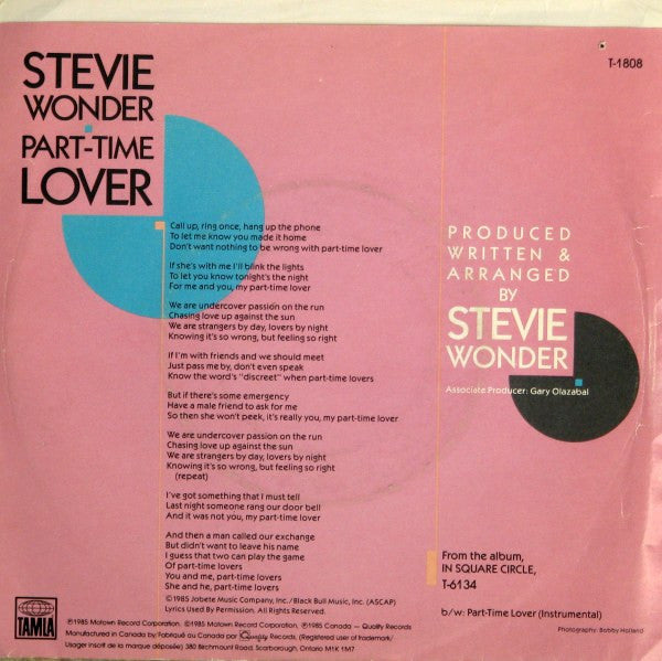 Stevie Wonder : Part-Time Lover (7", Single)
