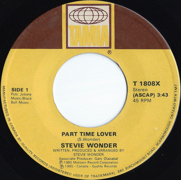 Stevie Wonder : Part-Time Lover (7", Single)