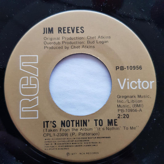 Jim Reeves : It's Nothin' To Me / I Won't Forget You (7", RE)