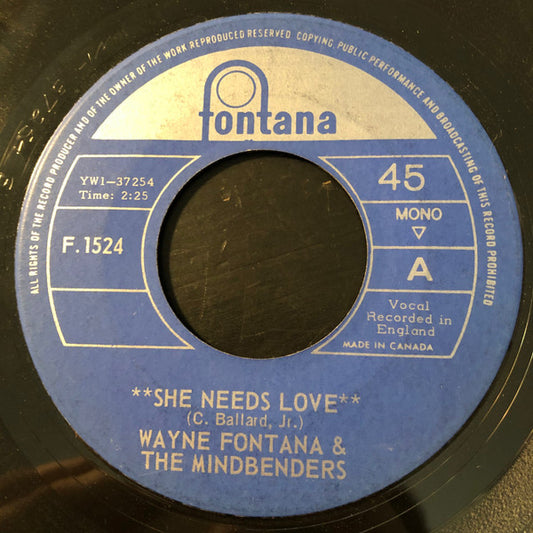 Wayne Fontana & The Mindbenders : She Needs Love (7", Single, Mono)