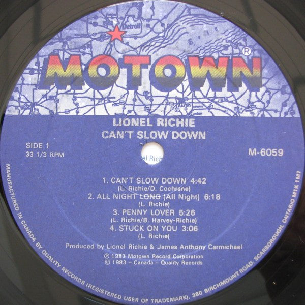 Lionel Richie : Can't Slow Down (LP, Album, Gat)