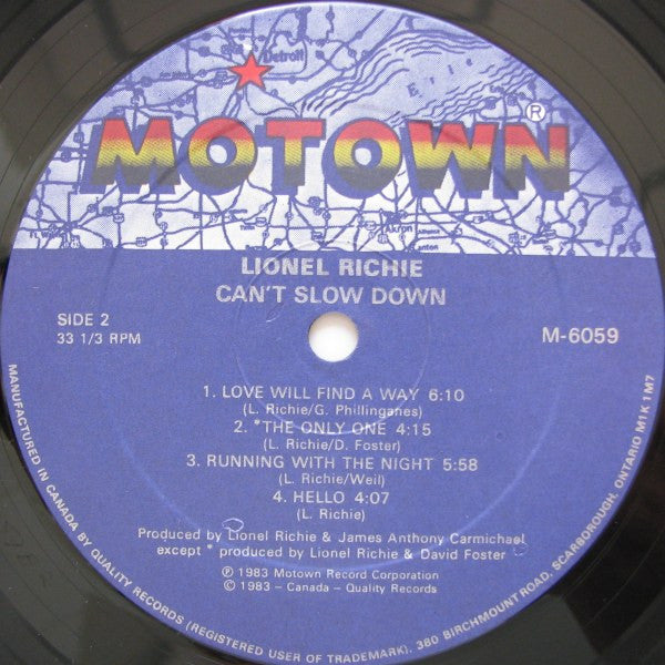 Lionel Richie : Can't Slow Down (LP, Album, Gat)