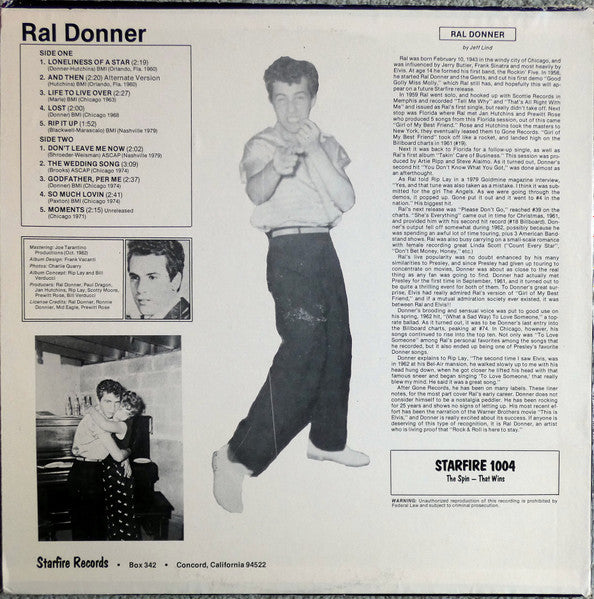 Ral Donner : An Evening With Ral Donner (LP, Album, Mono, Pic)