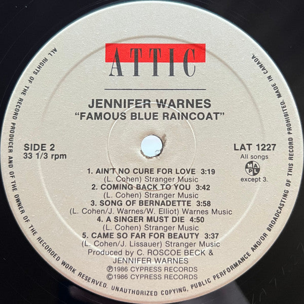 Jennifer Warnes : Famous Blue Raincoat (The Songs Of Leonard Cohen) (LP, Album)