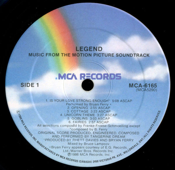 Tangerine Dream : Legend (Music From The Motion Picture Soundtrack) (LP, Album)