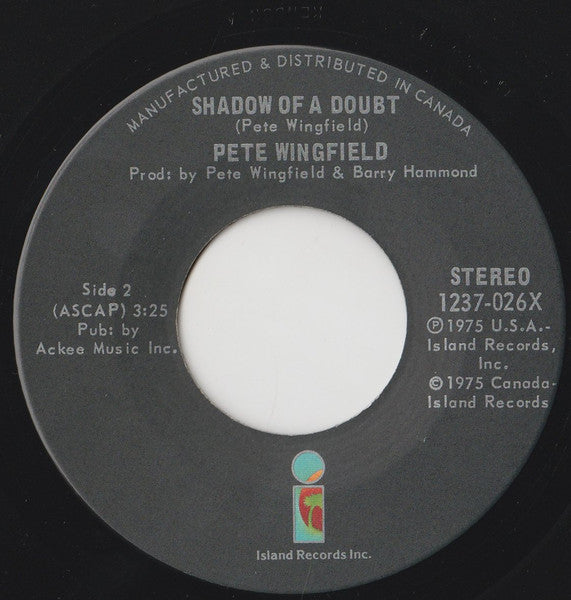 Pete Wingfield : Eighteen With A Bullet (7", Single)