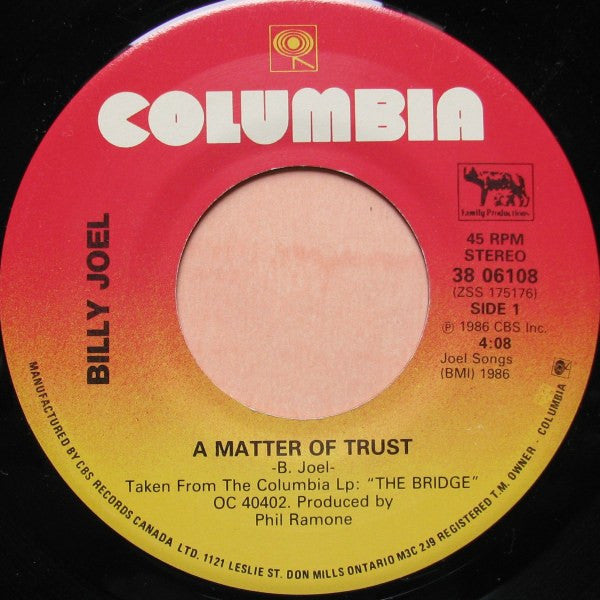 Billy Joel : A Matter Of Trust (7", Single)