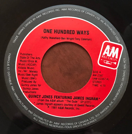Quincy Jones Featuring James Ingram : One Hundred Ways (7")