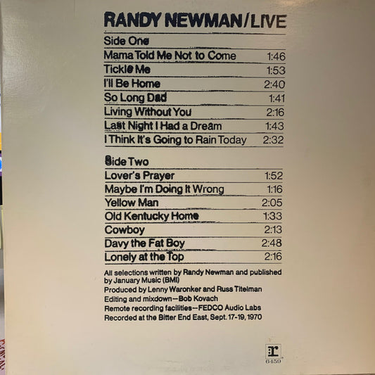 Randy Newman : Live (LP, Album, RE)
