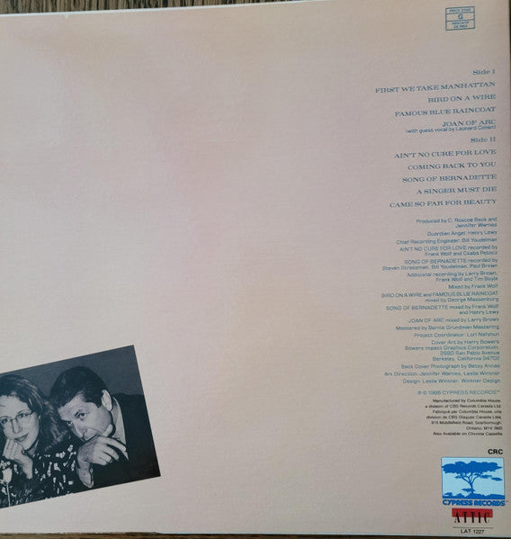 Jennifer Warnes : Famous Blue Raincoat (The Songs Of Leonard Cohen) (LP, Album, Club)