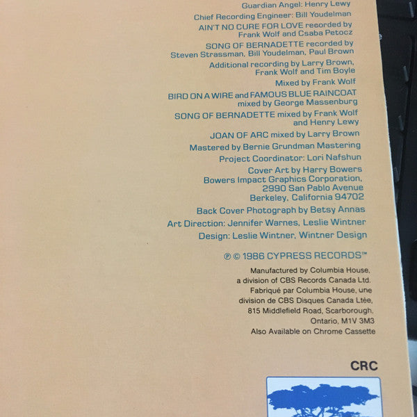 Jennifer Warnes : Famous Blue Raincoat (The Songs Of Leonard Cohen) (LP, Album, Club)