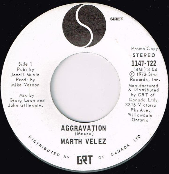 Martha Velez : Aggravation (7", Single, Promo)