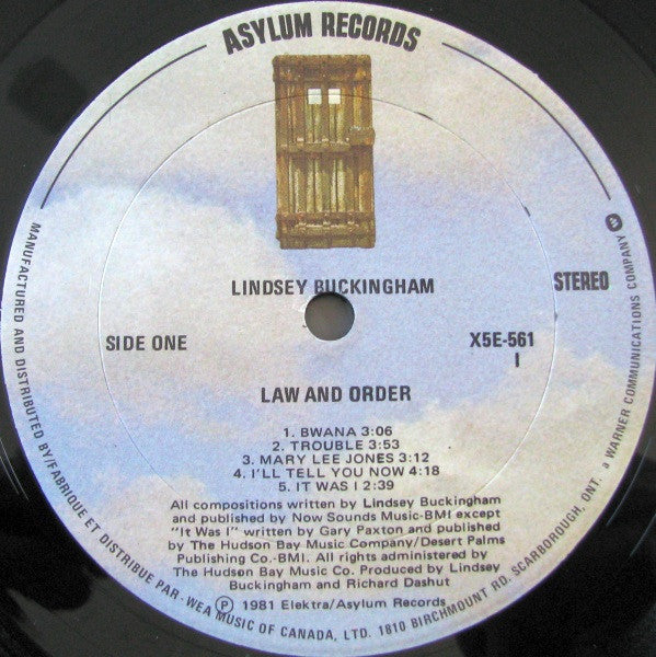 Lindsey Buckingham : Law And Order (LP, Album, Gat)