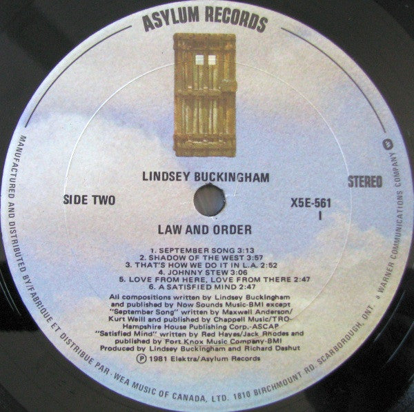 Lindsey Buckingham : Law And Order (LP, Album, Gat)