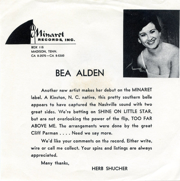 Bea Alden : Shine On Little Star (7", Promo)
