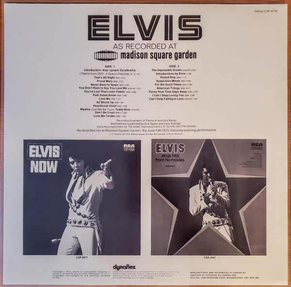 Elvis* : Elvis As Recorded At Madison Square Garden (LP, Album, RE)