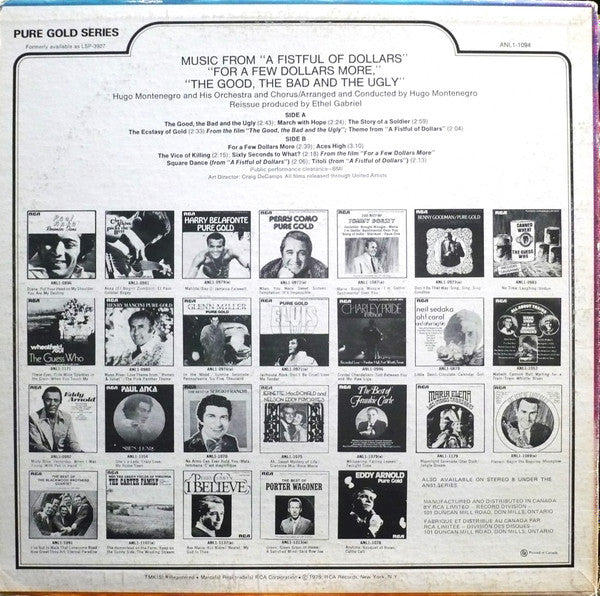 Hugo Montenegro And His Orchestra : Music From 'A Fistful Of Dollars', 'For A Few Dollars More' & 'The Good, The Bad And The Ugly' (LP, RE)