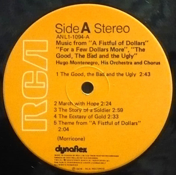 Hugo Montenegro And His Orchestra : Music From 'A Fistful Of Dollars', 'For A Few Dollars More' & 'The Good, The Bad And The Ugly' (LP, RE)