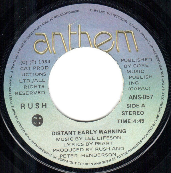 Rush : Distant Early Warning (7", Single)