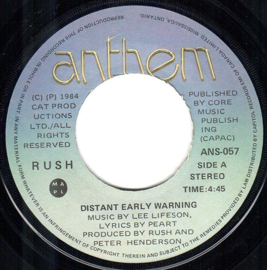 Rush : Distant Early Warning (7", Single)