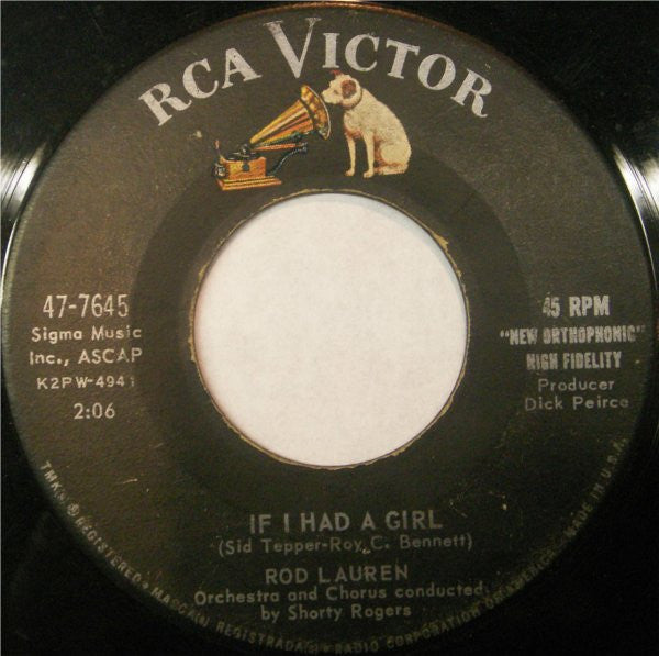 Rod Lauren : If I Had A Girl / No Wonder (7", Roc)