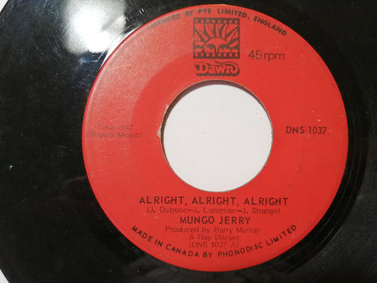 Mungo Jerry : Alright, Alright, Alright (7", Single)