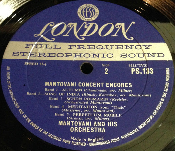 Mantovani And His Orchestra : Concert Encores (LP, Comp)