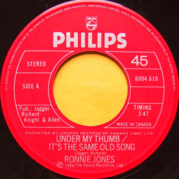 Ronnie Jones : Under My Thumb / It's The Same Old Song (7", Single)