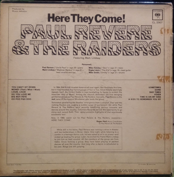 Paul Revere & The Raiders featuring Mark Lindsay : Here They Come! (LP, Album, Mono)