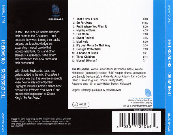 The Crusaders : Crusaders 1 (CD, Album, RE, RM)