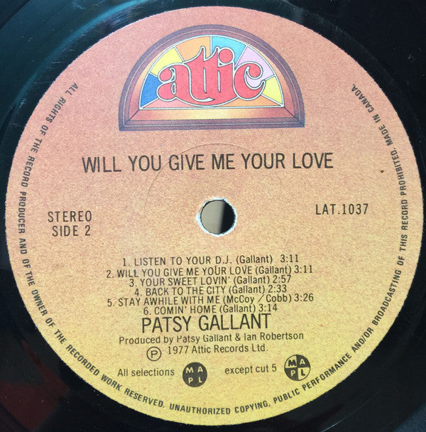 Patsy Gallant : Will You Give Me Your Love (LP, Album)