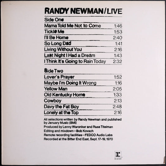Randy Newman : Live (LP, Album, RE)