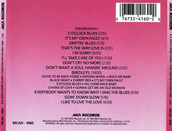 B.B. King & Bobby Bland : Together For The First Time... Live (CD, Album, RP)