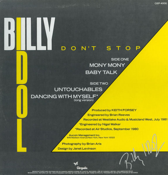 Billy Idol : Don't Stop (12", EP)
