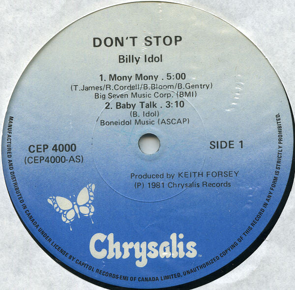 Billy Idol : Don't Stop (12", EP)