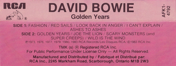 David Bowie : Golden Years (Cass, Comp, RM)