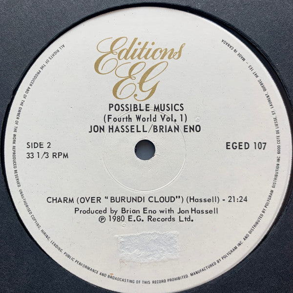 Jon Hassell / Brian Eno : Fourth World Vol. 1 - Possible Musics (LP, Album)