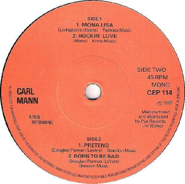 Carl Mann : Carl Mann (7", EP, Mono)