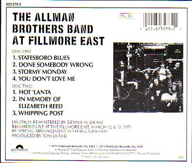 The Allman Brothers Band : The Allman Brothers Band At Fillmore East (2xCD, Album, RE, RM)
