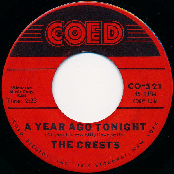 The Crests : A Year Ago Tonight / Paper Crown (7", Single)