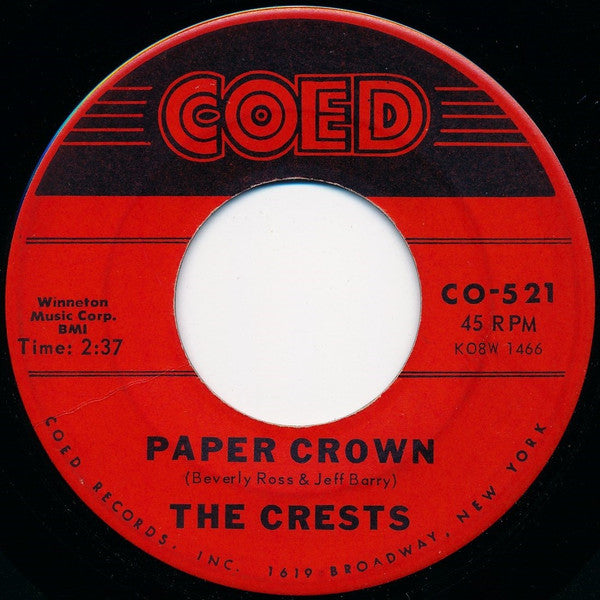 The Crests : A Year Ago Tonight / Paper Crown (7", Single)