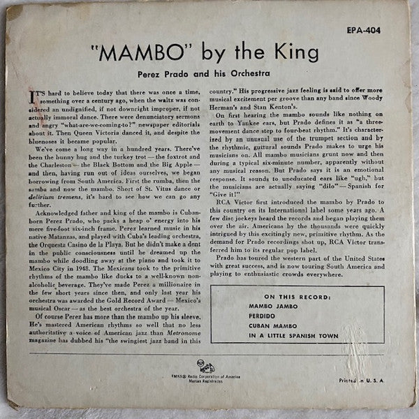 Perez Prado And His Orchestra : Mambo By The King (7", EP)