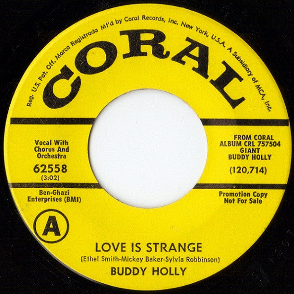 Buddy Holly : Love Is Strange / You're The One (7", Promo)