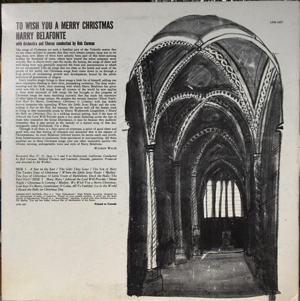 Harry Belafonte : To Wish You A Merry Christmas (LP, Album, Mono)