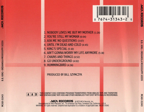 B.B. King : Indianola Mississippi Seeds (CD, Album, RE, JVC)